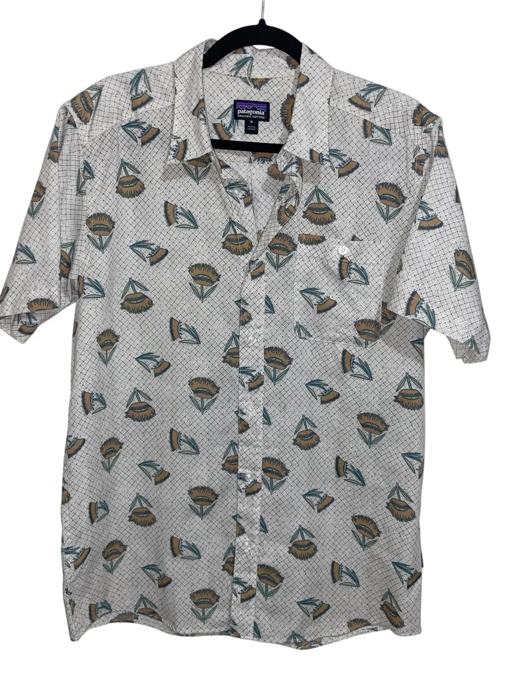 Patagonia Shirt Mens Medium Summer Plant Wool White Go To Organic Cotton Button